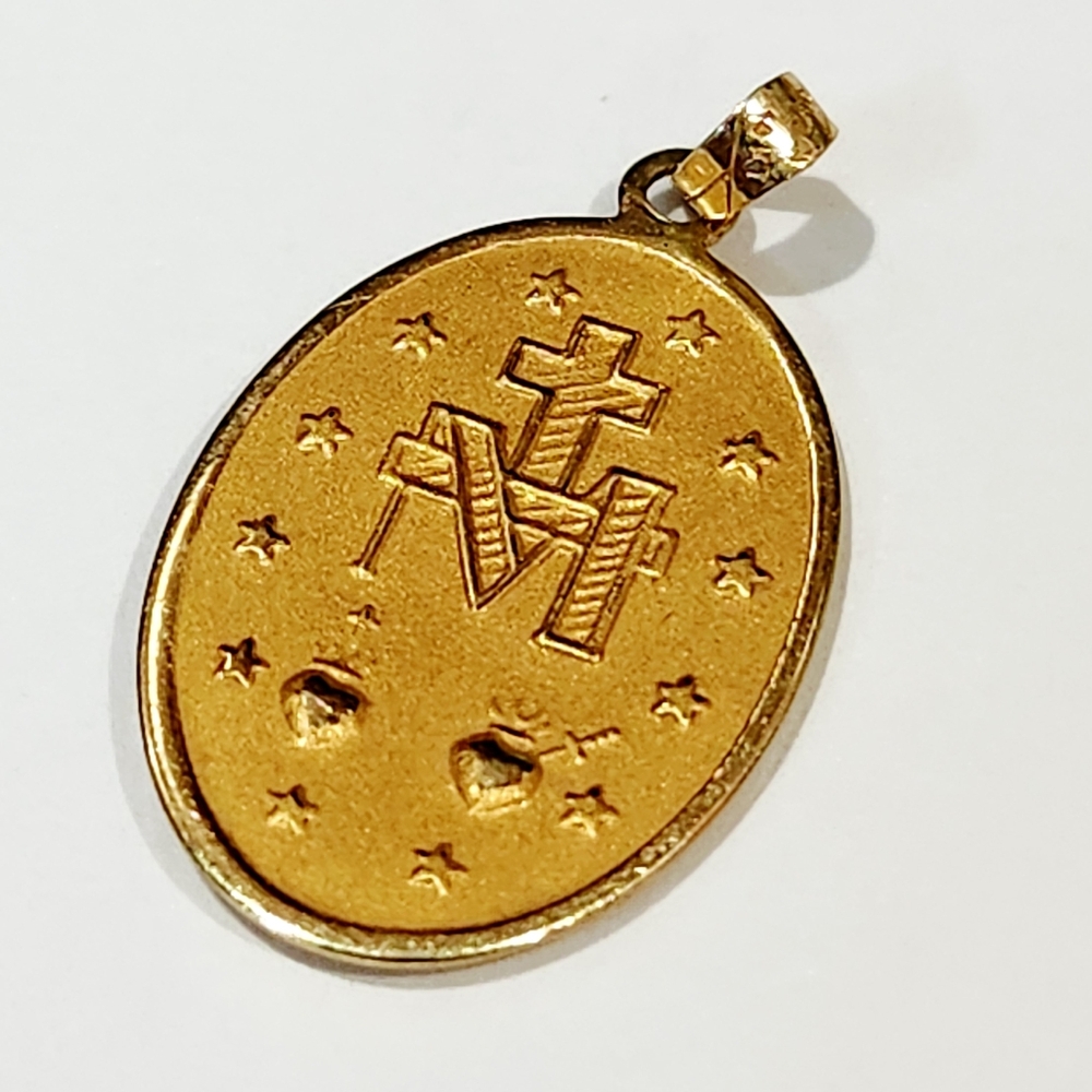 14K SOLID YELLOW GOLD  MIRACULOUS MEDAL BLESSED MARY CHARM PENDANT - Picture 2 of 3